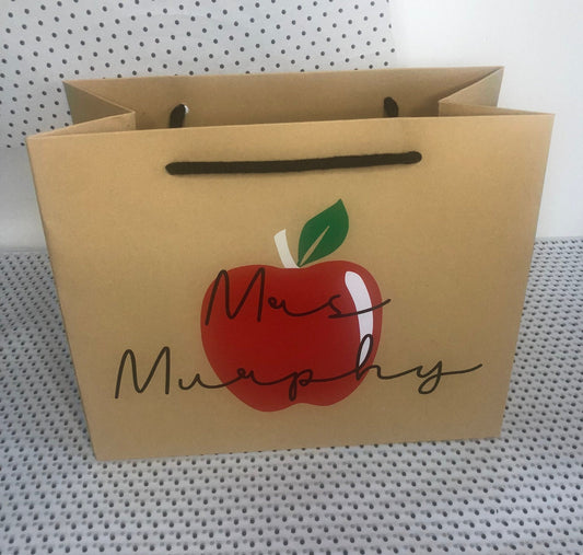 Personalised Teacher, Teaching Assistant Gift Bag | End of Term Gift | Mrs/Miss/Mr | Apple or Pencil Design