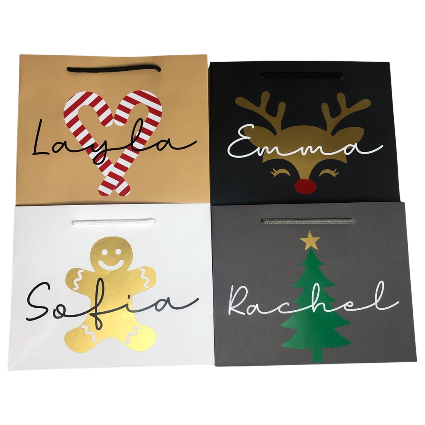 Personalised Christmas Luxury Gift Bag - Gingerbread Candy Cane Rudolph Christmas Tree Designs - Various Colours - Special Present