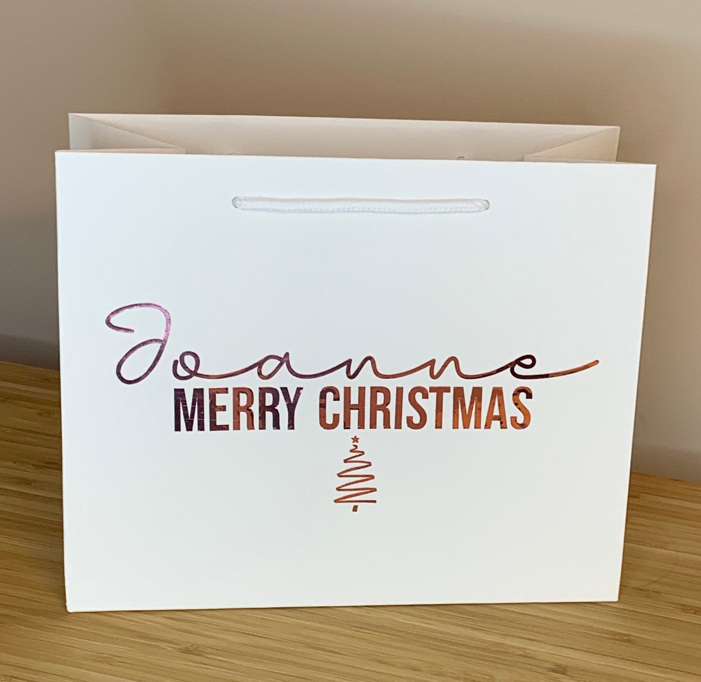 Personalised Christmas Luxury Gift Bag - Mirrored Merry Christmas wording and tree design - Various Colours - Special Present