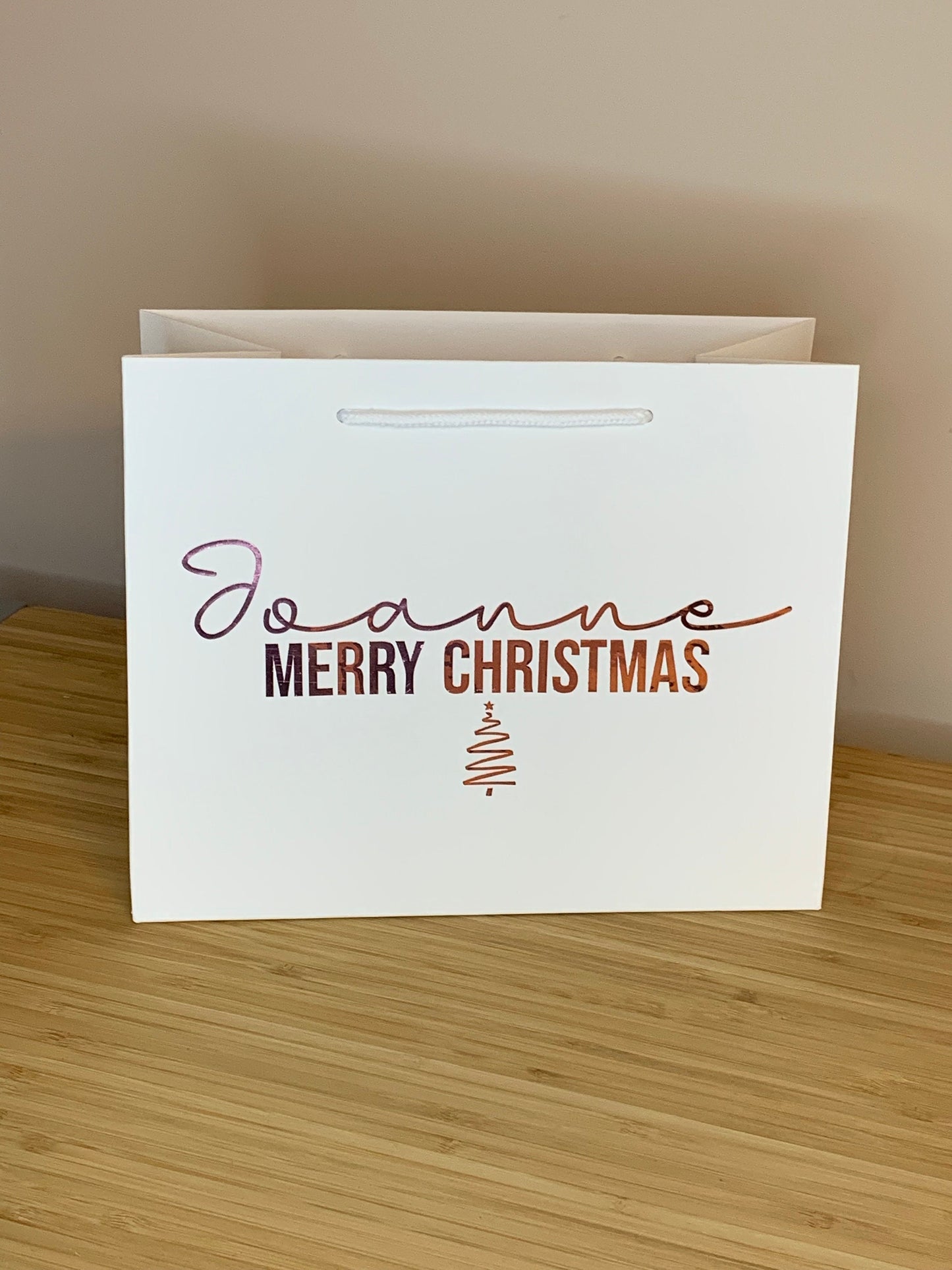 Personalised Christmas Luxury Gift Bag - Mirrored Merry Christmas wording and tree design - Various Colours - Special Present