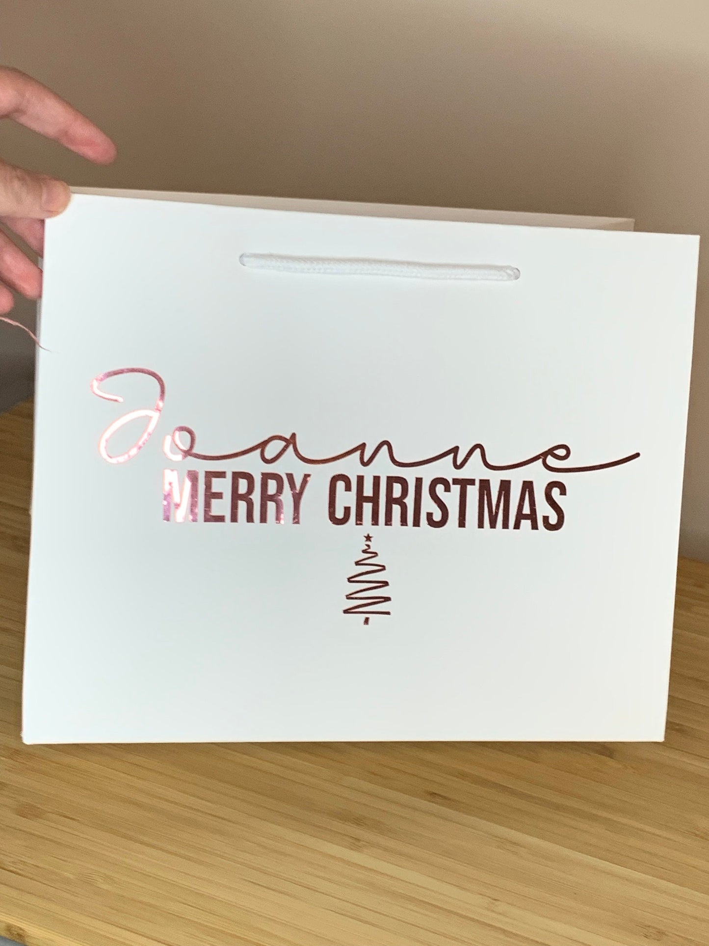 Personalised Christmas Luxury Gift Bag - Mirrored Merry Christmas wording and tree design - Various Colours - Special Present