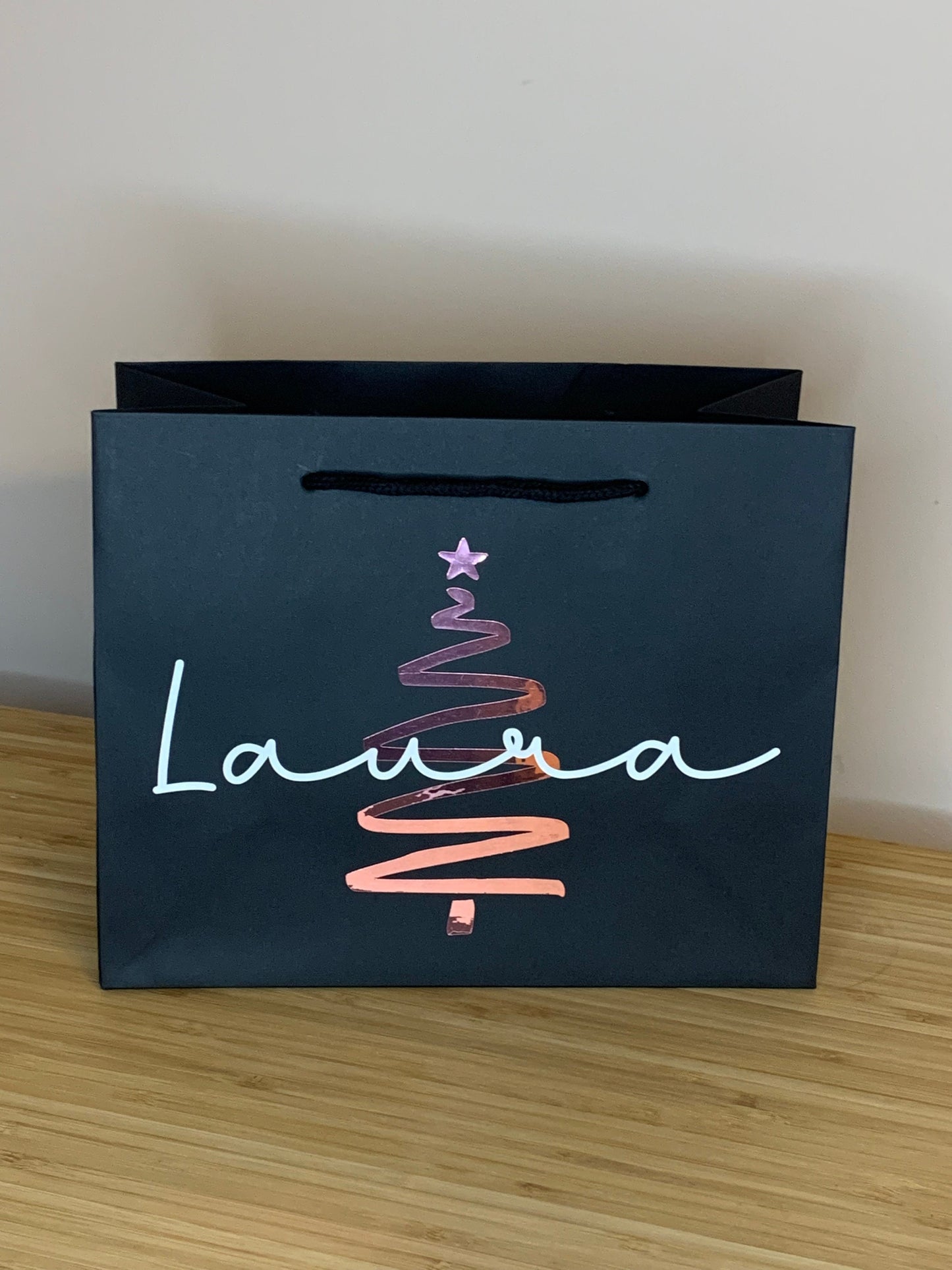 Personalised Christmas Luxury Gift Bag - Mirrored Merry Christmas wording and tree design - Various Colours - Special Present