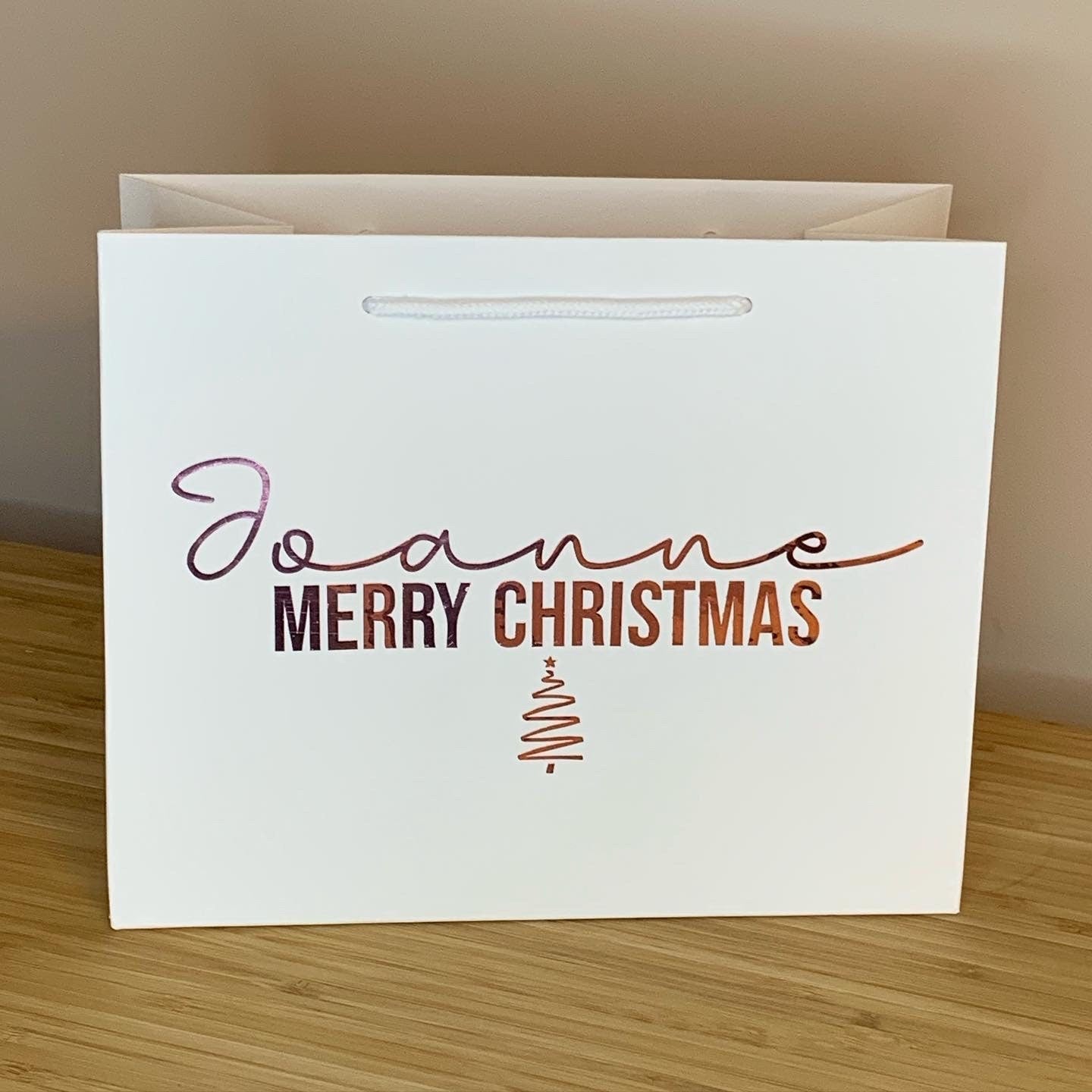 Personalised Christmas Luxury Gift Bag - Mirrored Merry Christmas wording and tree design - Various Colours - Special Present