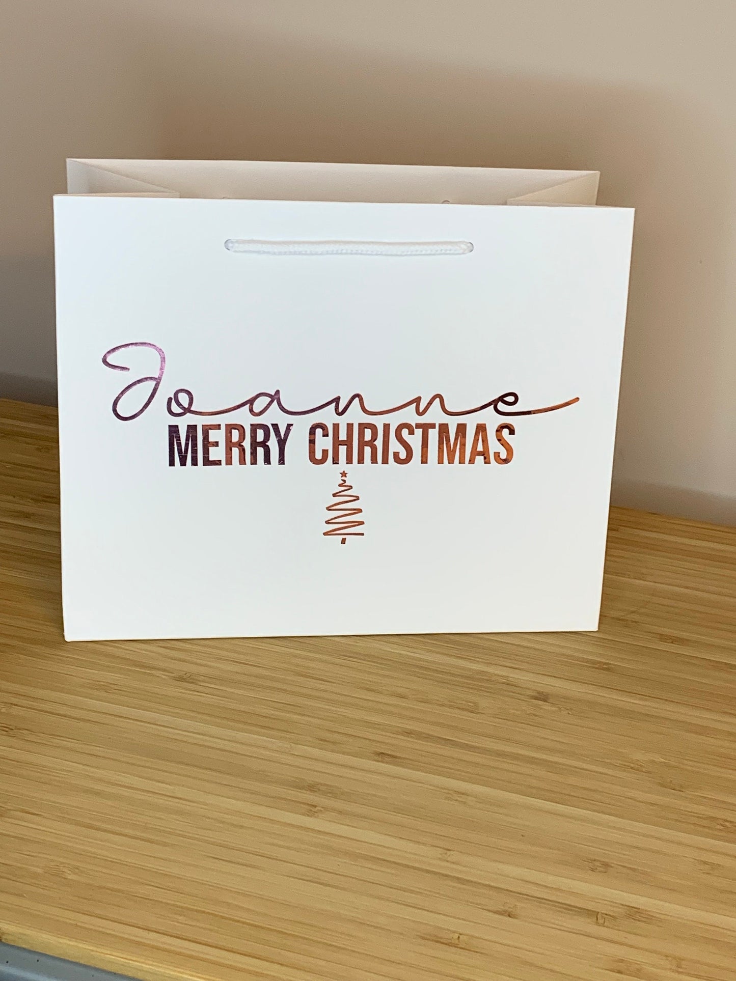 Personalised Christmas Luxury Gift Bag - Mirrored Merry Christmas wording and tree design - Various Colours - Special Present