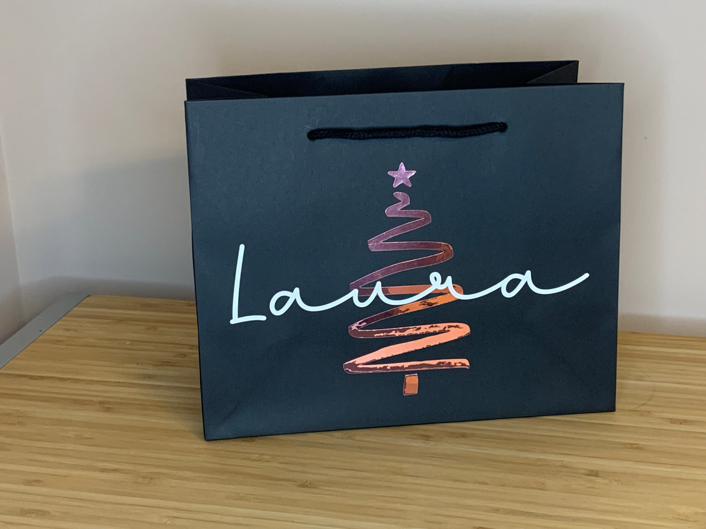 Personalised Christmas Luxury Gift Bag - Mirrored Merry Christmas wording and tree design - Various Colours - Special Present