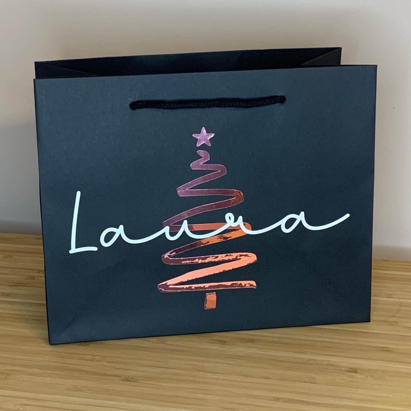 Personalised Christmas Luxury Gift Bag - Mirrored Merry Christmas wording and tree design - Various Colours - Special Present