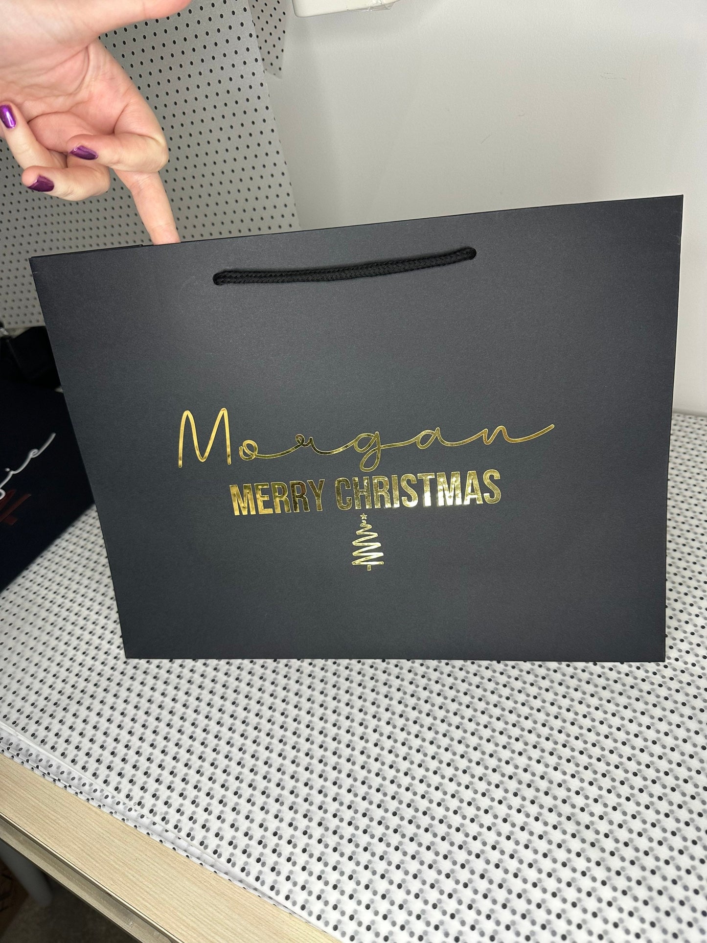 Personalised Christmas Luxury Gift Bag - Mirrored Merry Christmas wording and tree design - Various Colours - Special Present