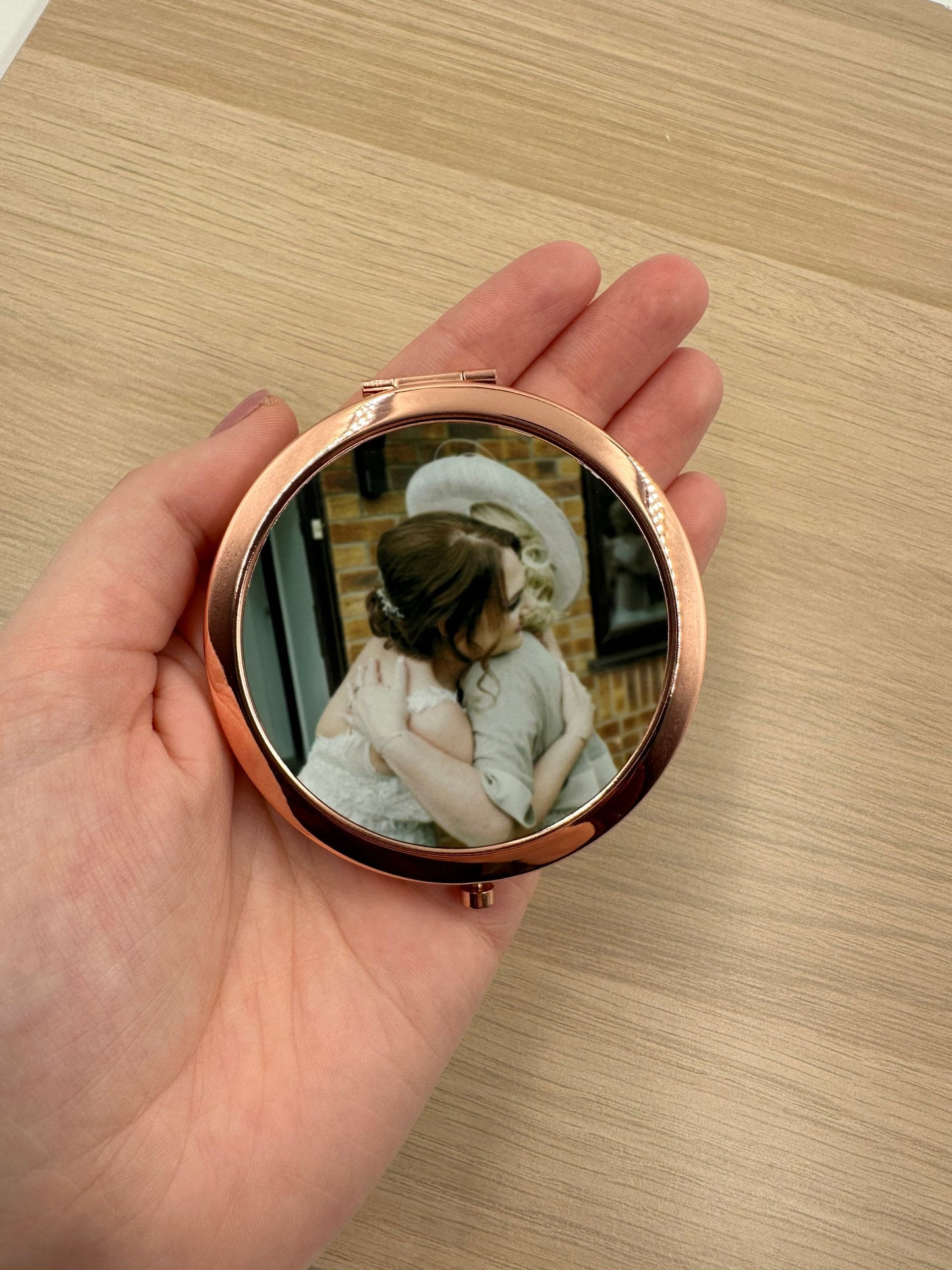 Personalised Compact Cosmetic Mirror | Custom Photo | Bridal Party | Mother’s Day | Valentines | Rose Gold Gold Silver